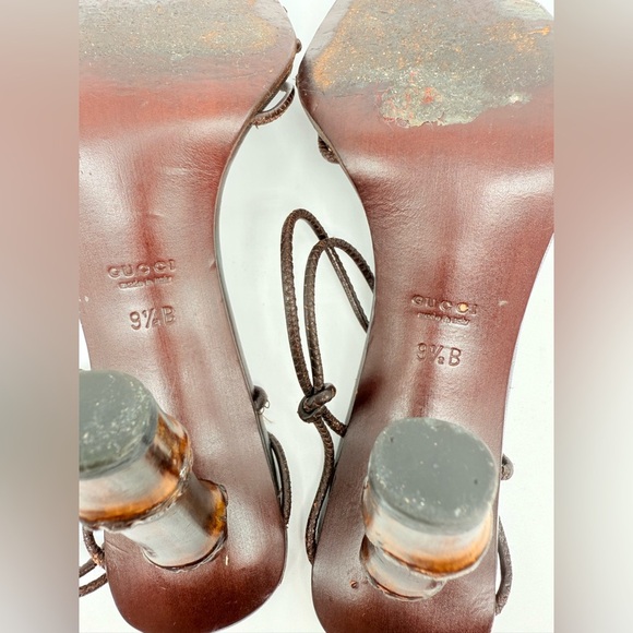 Gucci By Tom Ford Dark Brown Leather knotted Strappy Bamboo Heel sandals 9.5 - Picture 8 of 10